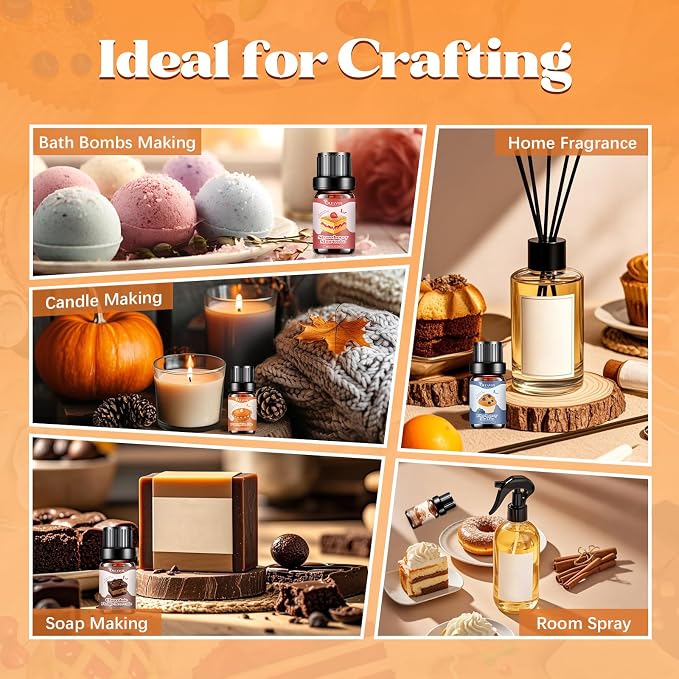 Bakery Essential Oils Set,Premium Fragrance Oil for Diffusers, Scents for Candle & Soap Making, Pumpkin Pie, Cream Vanilla, Gingerbread,Cinnamon Sugar Donut and Cake More 10x5ml,Aromatherapy Oils