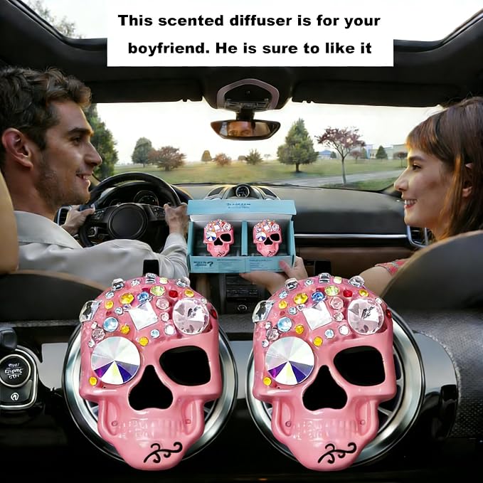 Gothic Skull Car Air Freshener Vent Clips with 2 Pads, Halloween Scented Car Accessories for Men Women, Automotive Interior Decor and Cool Car Fresheners for Men， Spooky Gift Idea-A6