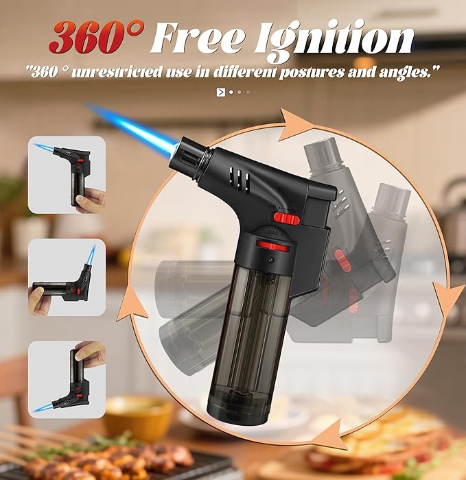 Samniu 4 Pack of Torch Lighter, Jet Flame, Butane gas, Mini Refillable Windproof Lighters, for candle, fireplace, grill (Gas not Included)
