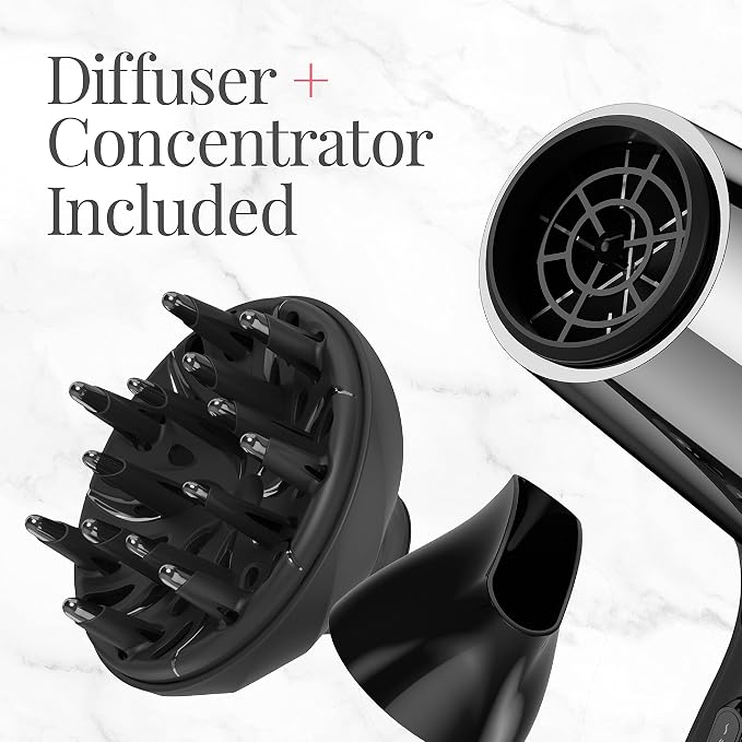 Remington Impact Resistant Hair Dryer, 1875-Watt Blow Dryer with Tourmaline, Titanium & Ceramic Technology, 3 Heat, 2 Speed Settings, Cool Shot, Diffuser & Concentrator Attachments
