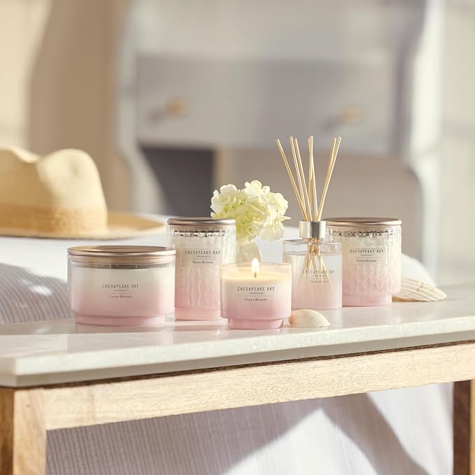 Chesapeake Bay, 14.5oz Ocean Blossom Scented Candle, Mood Evoking Fragrance, Sea Glass-Inspired Jar, Premium Soy Blend Wax with Essential Oils, Coastal Fragrance for Home Décor or Gifting