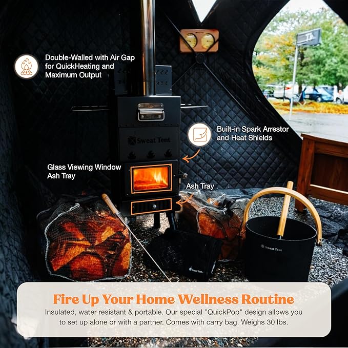 SweatTent Portable Outdoor Sauna (Extra Large) – Tent Only, Accessories Sold Separately – Wood-Fired Compatible, Quick Assembly – High-Temp Recovery Sauna for 10 Adults – Backyard & Camping Use