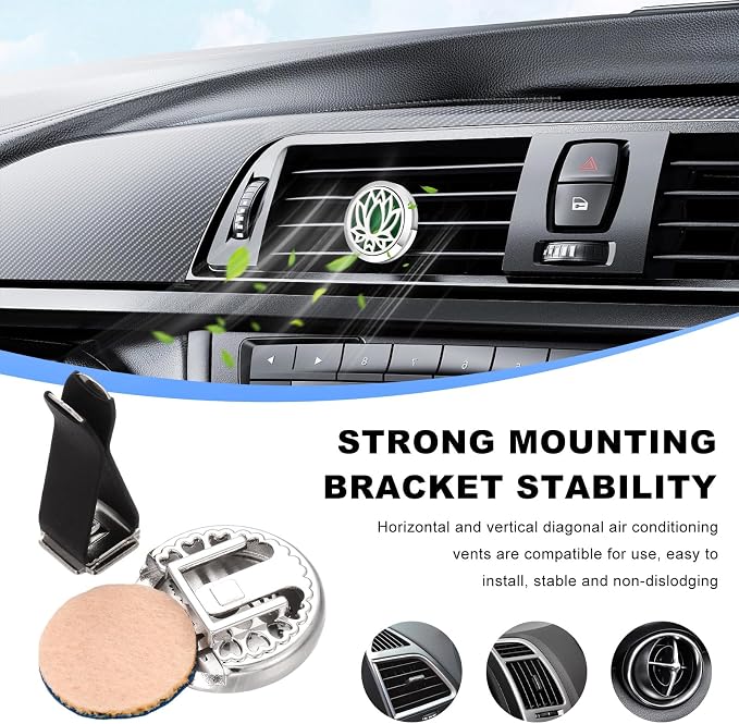 KVAEY 2PCS 30mm Car Diffuser Vent Clips, Tree of Life Aromatherapy Essential Oil Diffuser Locket with 12 Felt Pads, Stainless Steel Car Diffuser Locket Air Freshener (Silver)