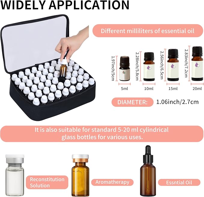 Essential Oils Carrying Case Holds 54 Bottles with Detachable Pad,Black