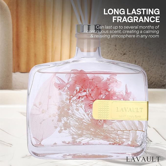 Lavault Reed Diffusers for Home - Greenwhite Ornaments - 100% Natural Materials - Long-Lasting Fragrance - Relaxing Atmosphere, Easy-to-Use & Eco-Friendly, Reusable Glass Bottle Empty Spirit Aroma