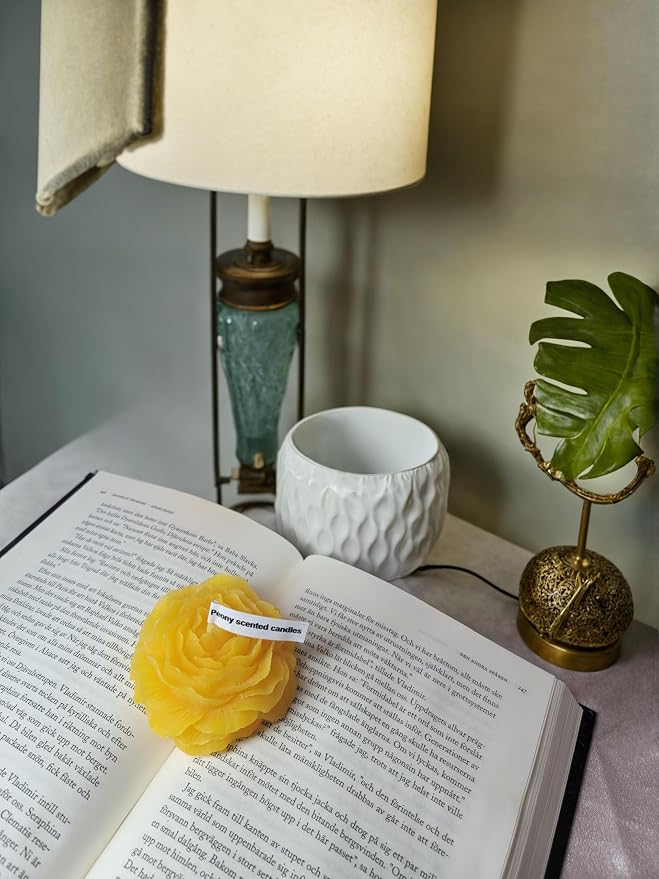 Peony Flower Shaped Candle with Scent, Soy Wax Blend Aromatherapy Candle, Gift Candle, Gifts for Women, Candles for spa, Stress Relief, Meditation, Wedding, Home Decor, Relaxing Atmosphere, (Yellow)