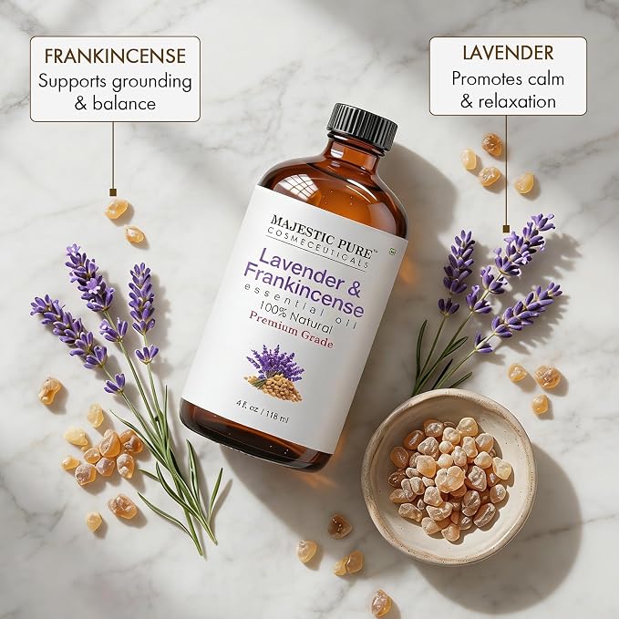 Majestic Pure Lavender & Frankincense Essential Oil Blend, 4 Fl Oz | Aromatherapy Oil, For Diffusers, For Humidifiers, Candle & Soap Making