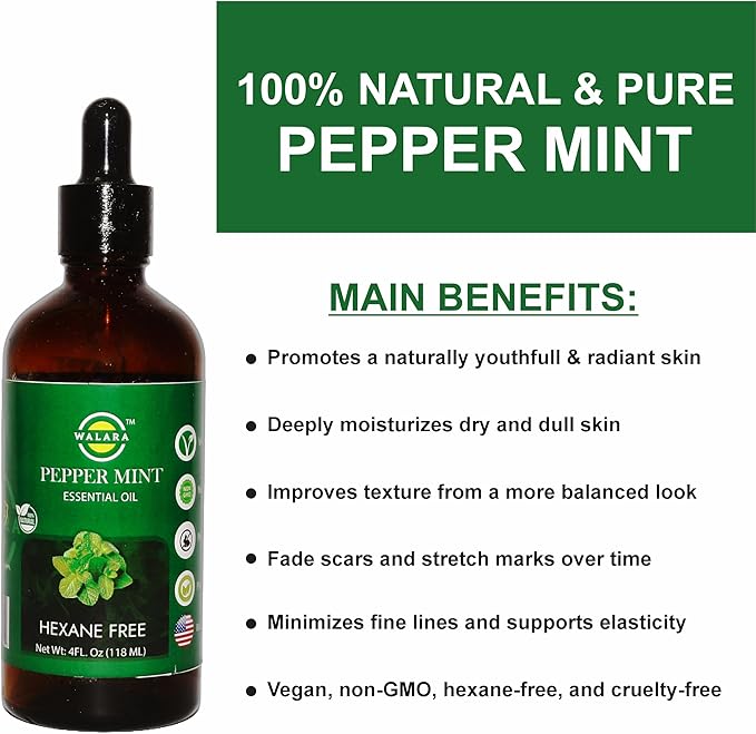 Peppermint Essential Oil - 4 oz | 100% Pure & Natural for Aromatherapy, Skin, Hair & Scalp Care