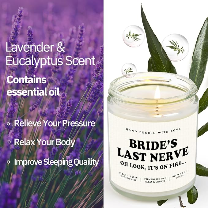 Niyewsor Funny Bride Gifts, Bridal Shower&Bachelorette Gifts for Bride, Handmade Lavender Scented Candle, Brides to Be, Engagement, Wedding Gift, 7oz, Soy Wax
