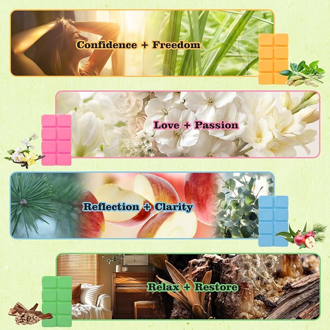 SCENTORINI Wax Melts, Wax Cubes Strong Scent, Summer Scent Candle Wax for Healing Calming Relax, Scented Soy Wax Melts for Warmer, 2.5oz*4 Pack, Home Fragrances and Decoration