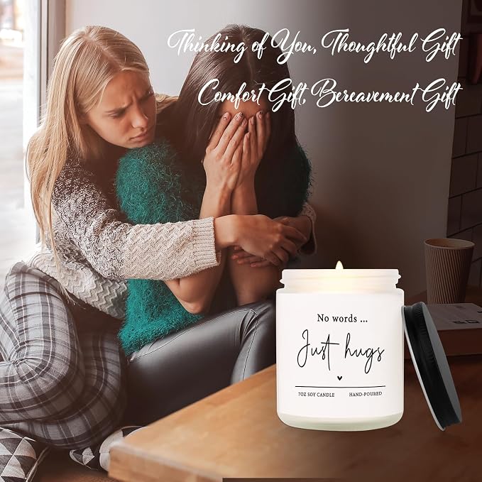 Shqiueos Sympathy Gifts for Loss of Loved One-No Words Just Hugs Lavender Scented Candle, Bereavement Gift Idea, Memorial, Grief, Thinking of You, Get Well, Comfort Condolence Gift (White)