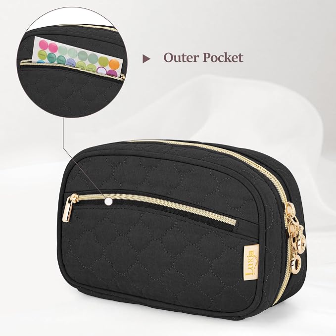 LUXJA Essential Oil Organizer -Holds 10 Bottles (5ml-15ml, Also Fits Roller Bottles), Travel Case for Essential Oils with Zipper Pockets (Bag Only), Black
