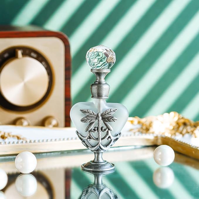 YU FENG Dragonfly Perfume Bottle, Refillable Glass Fragrance Atomizer | Vintage Style, Crystal Accents, Decorative Display, Portable Size, Giftable Design
