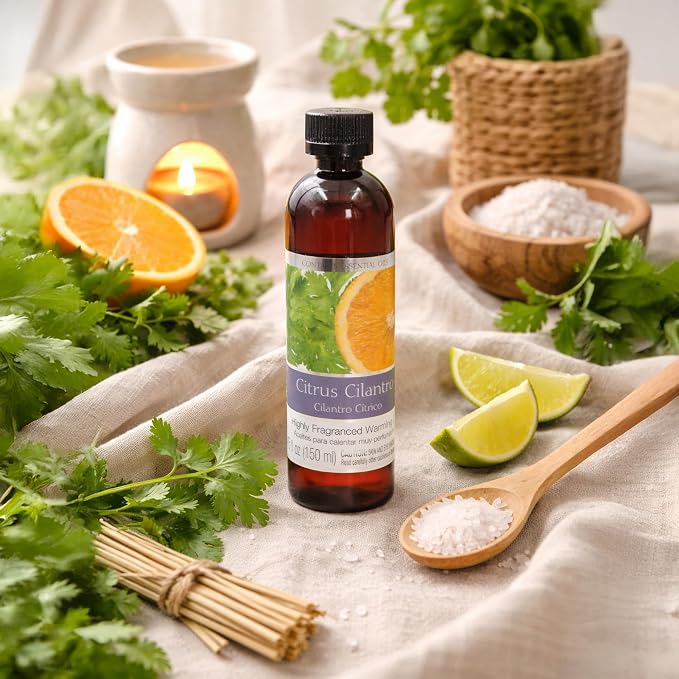 Hosley's Set of 2, 5 oz Citrus Cilantro Fragrance Warming Oils. Ideal Gift for Weddings, spa, Reiki, Meditation, Bathroom Settings. P1