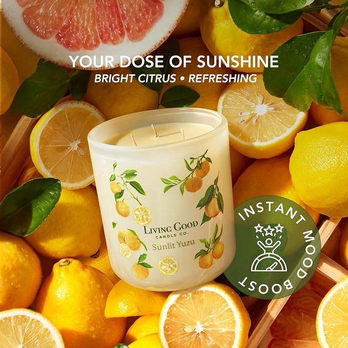 Sunlit Yuzu Pure Beeswax Candle – Bright Summer Citrus, Lemon & Grapefruit Essential Oils, Non-Toxic Clean Burn, 90+ Hour Burn Time, Uplifting Aromatherapy Gift for Women & Men