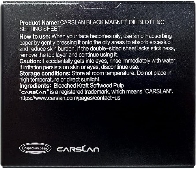 CARSLAN Makeup Blotting Paper with Powder, Black Magnet Blotting Sheet for Oily & Combination Skin, Portable Compact with Puff & Mirror, Keeps Makeup Fresh All Day, 150 Sheets + 8 Refill Adhesive Pads