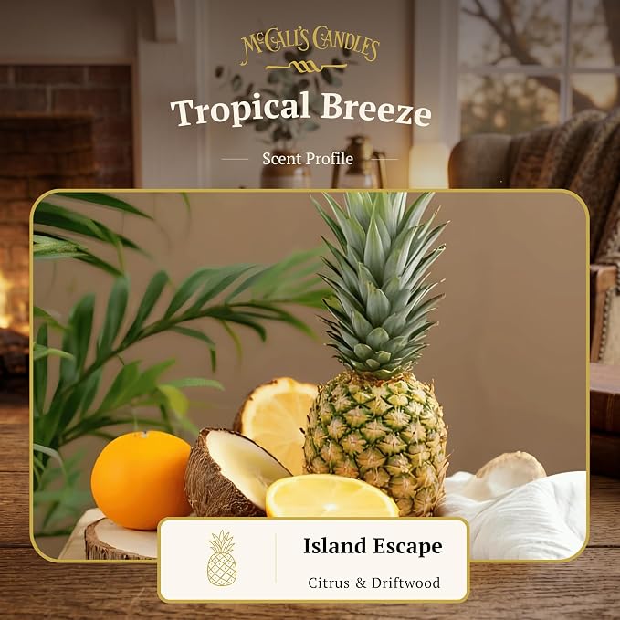 McCall’s Candles | Tropical Breeze | 26 oz Scented Candle | USA-Poured | Vintage Rustic Jar with Carrying Handle | Tropical Fruit & Sweet Citrus Fragrance