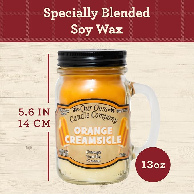 Our Own Candle Company, Orange Creamsicle Scented Mason Jar Candle, 100 Hour Burn Time, 13 Ounces