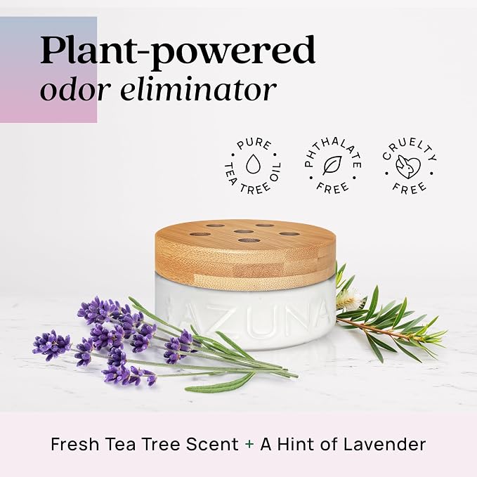 Azuna Air Freshener & Odor Eliminator for Strong Odor | 2 Room Kit Includes (2) 8 oz. Empty Luxe Glass Jars & 12 oz | Plant Powered by Australian Tea Tree Oil | Aromatherapy | Last 60-90 Days