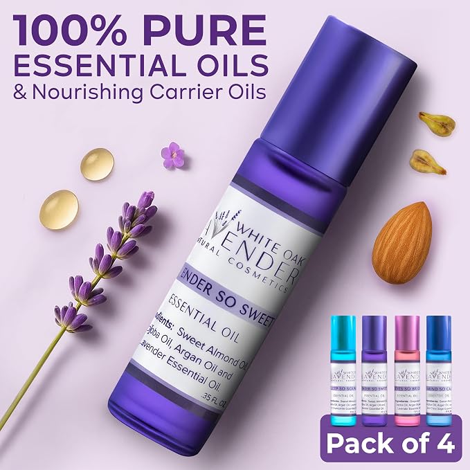 4 Pcs Roll On Essential Oils Set - Essential Oil Roll On Set for Relaxation & Sleep Aid, Essential Oil Roller Set Travel Size 0.35 fl oz