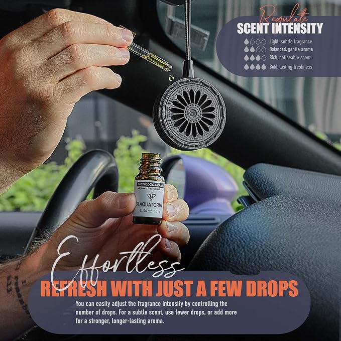 Handmade Wood Car Air Freshener — Best Wheels Designed Refillable Essential Oil Diffuser — Long Lasting diAquatoria Fragrance Oil 10 ml — Car Accessories Gift Box