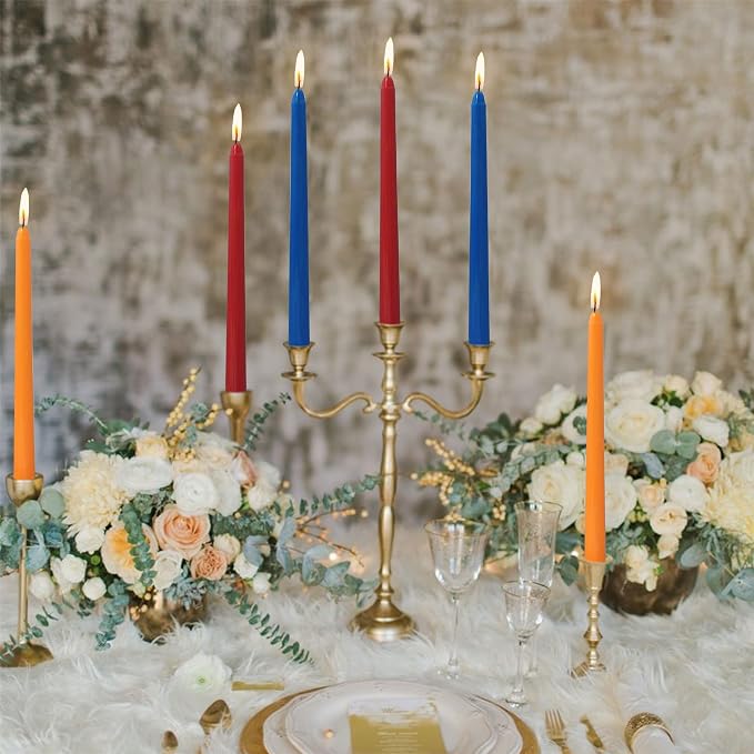 Unscented Candlesticks Dripless Taper Candles,10 inches Red Tapered Candles Colorful Candle Sticks Orange Candlestick for Home Party Wedding Restaurant Holiday,12pcs (8D-ORBLRE)