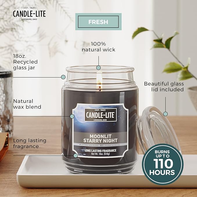 Candle-lite Scented Candles, Moonlight Starry Night, 18 oz Jar, Proudly Poured in The USA, Aromatherapy Candle, Single-Wick with 110 Hours of Burn Time, Perfect for Creating a Refreshing Ambiance