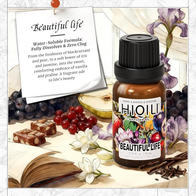 HIQILI Beautiful Life Diffuser Oil, Water Soluble Fragrance Oil for Home, Relaxing Floral Scent for Ultrasonic & Reed Diffusers - 0.34 Fl Oz