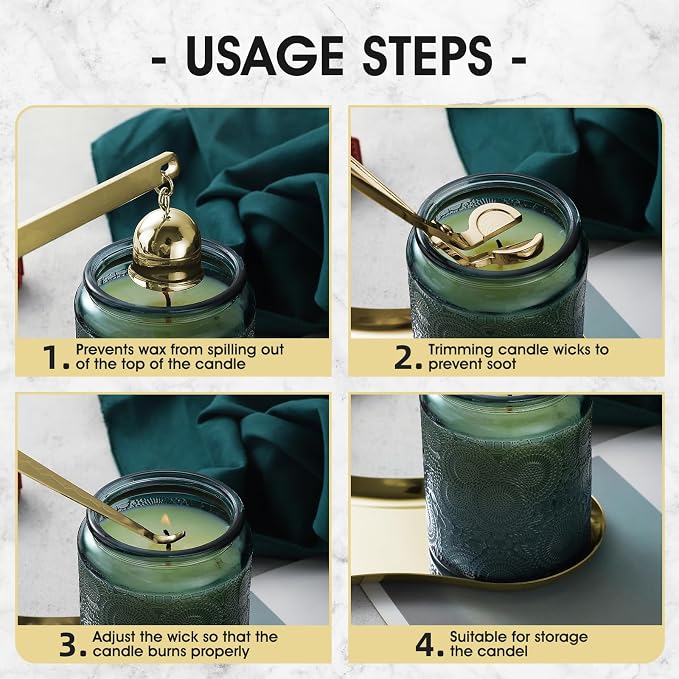 PATOISE 4 in 1 Candle Snuffer Set, Candle Wick Trimmer Cutter, Candle Accessory, Candle Wick Dipper, Tray Holder, Christmas Home Decor Gift for Candle Aromatherapy Lovers(Mini 4PCS Gold)