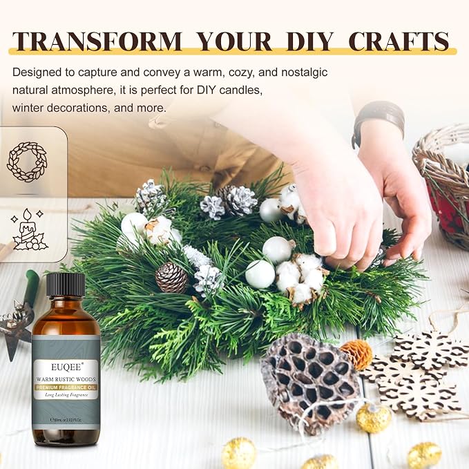 EUQEE Warm Rustic Woods Fragrance Oil Premium Fragrance Essential Oil 60ml with Glass Dropper for Diffuser, DIY Soap, Candle Making(2.02 Fl oz)