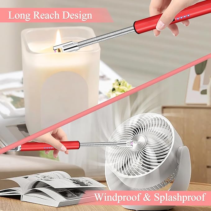 Electric Lighter, Candle Lighter Flameless Windproof with 360° Flexible Neck & LED Power Display, Type C Arc Rechargeable Lighters for BBQ, Camping, Cooking, Gift for Christmas, Thanksgiving, Birthday