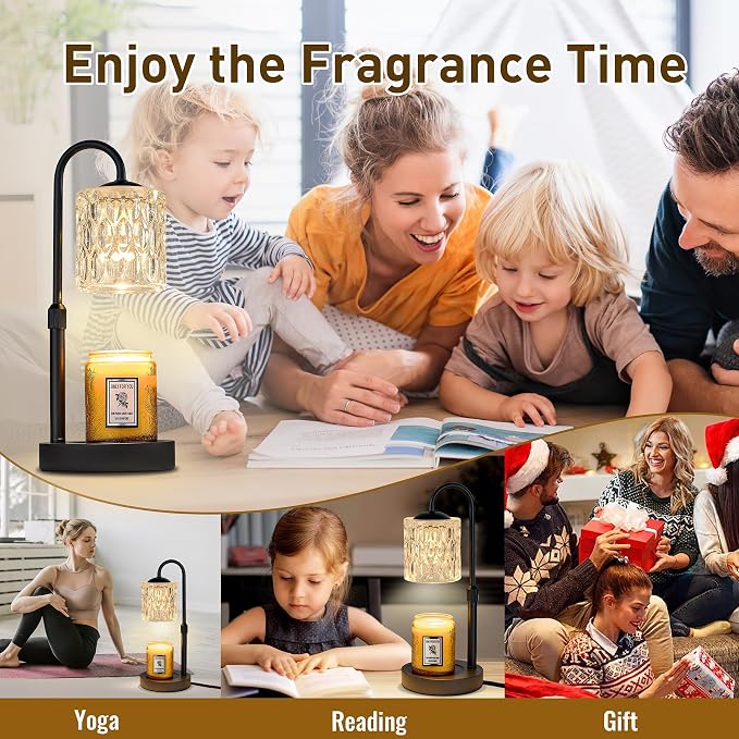 Briever Dimmable Candle Warmer Lamp with Timer, Height Adjustable Electric Candle Wax Warmer, Christmas Birthday Gifts for Women Mom, House Warming Gifts New Home Decor, Black Base with Glass Shade