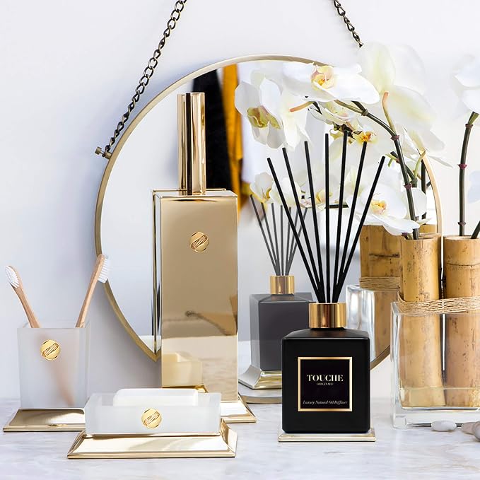 Touche Luxury Natural Reed Diffuser. Long Lasting Scented Home Fragrance. Natural Essential Oil Alcohol-Free. 4.75 OZ. Glass Bottle (Citrus - Black Bottle)