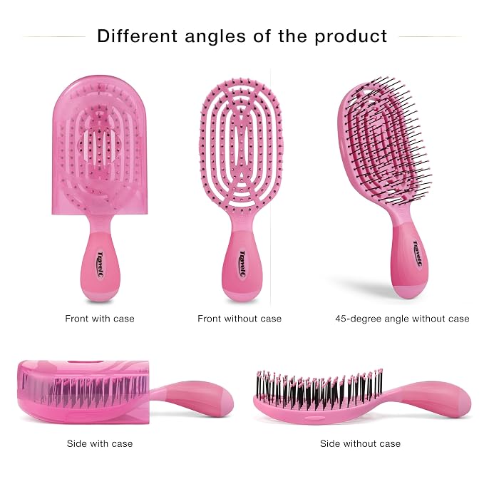NuWay 4Hair® TravelC® U.S. Patented Single-Curve Scalp Care Travel Brush with Protective Case – Premium Portable Hair Health Tool with Heat-Resistant – Wet & Dry Use (Rose Pink)