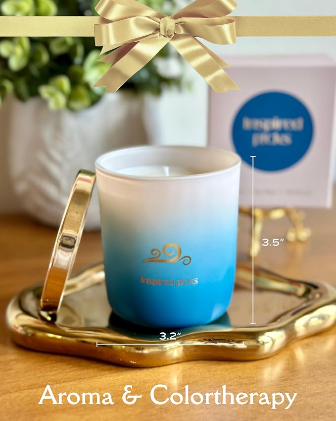 Bath Candle | Sea Breeze Scent w/Gold Blue Waves Symbol | Luxury Candle for Date Night, Spring Home Scents, Mother's Day, Bathroom & Gifts for Women