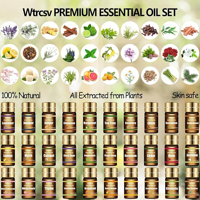 Essential Oils Set-Essential Oils-Perfect for Diffuser, Humidifier,Aromatherapy, Massage,Soap Making,Skin & Hair Care,30x5 ml