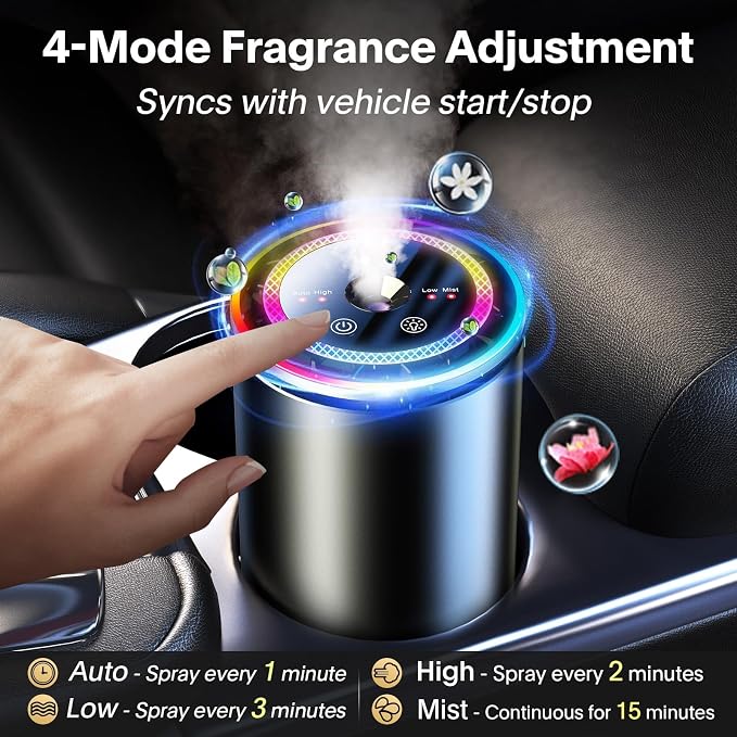 Smart Car Air Fresheners Diffuser with Starry Sky Projection Adjustable Scent, Essential Oil Diffusers for Automatic On/Off Automatic Aroma Diffuser with 50ml Car Perfume- Cologne
