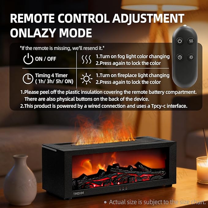 TMEHM Fireplace Flame Air Diffuser Humidifier,7 Colors Aromatherapy Essential Oil Diffuser,Ultrasonic Aroma Humidifier with Timer for Home,Bedroom,Office,Yoga (Black)