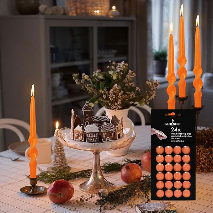 Taper Wax Dots - 24pcs Spiral Sticky Dots White Adapter Small Candles Adhesive, Soft Wax for Any Holder Accessories - Orange