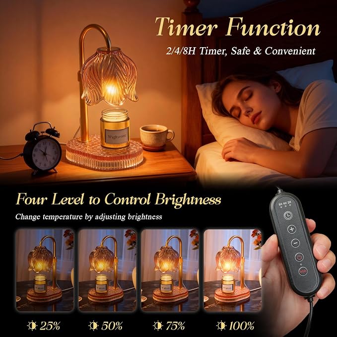 Candle Warmer Lamp with Adjustable Height - Flameless 4-Level Dimmable Wax Warmer, Timer Function & Stylish Design in Multiple Colors (Brown)
