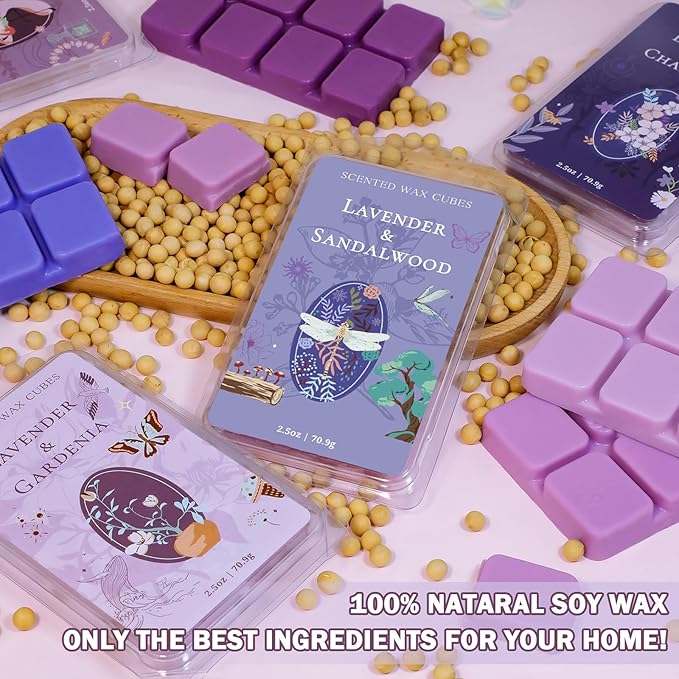 SCENTORINI Wax Melts, Wax Cubes Strong Scent, Lavender Scented for Sleep, Summer Scents Wax Melts for Warmer, 2.5 oz 4-Pack - Lavender & Gardenia, Sage, Chamomile, Sandalwood