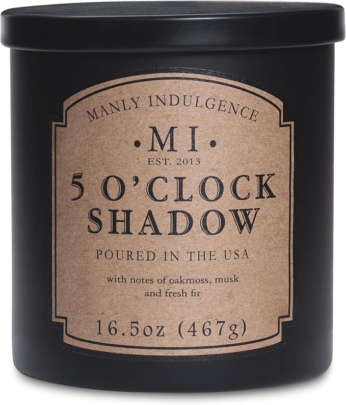 Manly Indulgence 5 O'Clock Shadow Scented Candles for Men, 16.5 oz Single Wick, Premium Soy Blend Wax, 60H Burn, Candles for Home Scented – Made in The USA