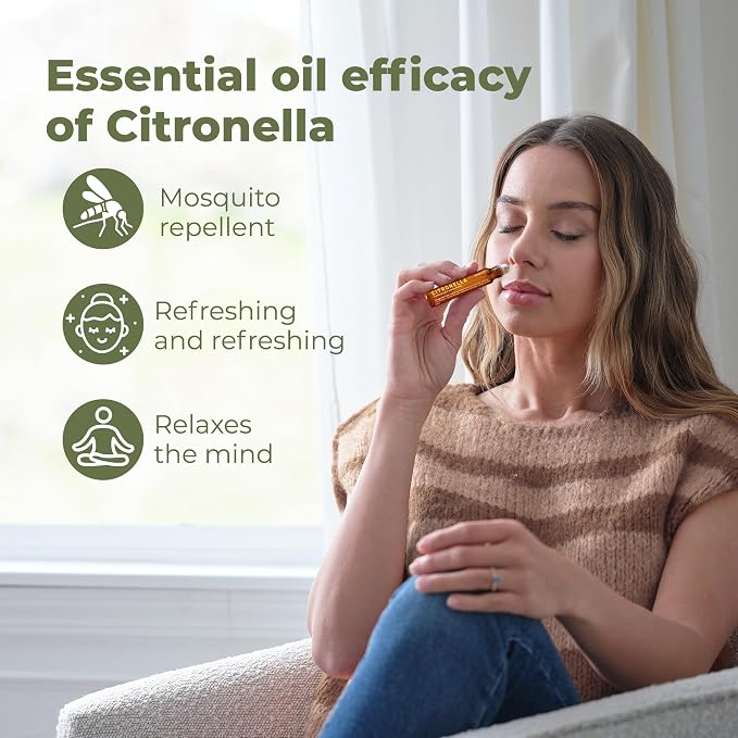French Citronella Essential Oil Roll-On, Premium Aromatherapy Citronella Essential Oil, Fresh Herbal Scent for Skin, Outdoor & Home Use - 10ml/0.33 Fl Oz