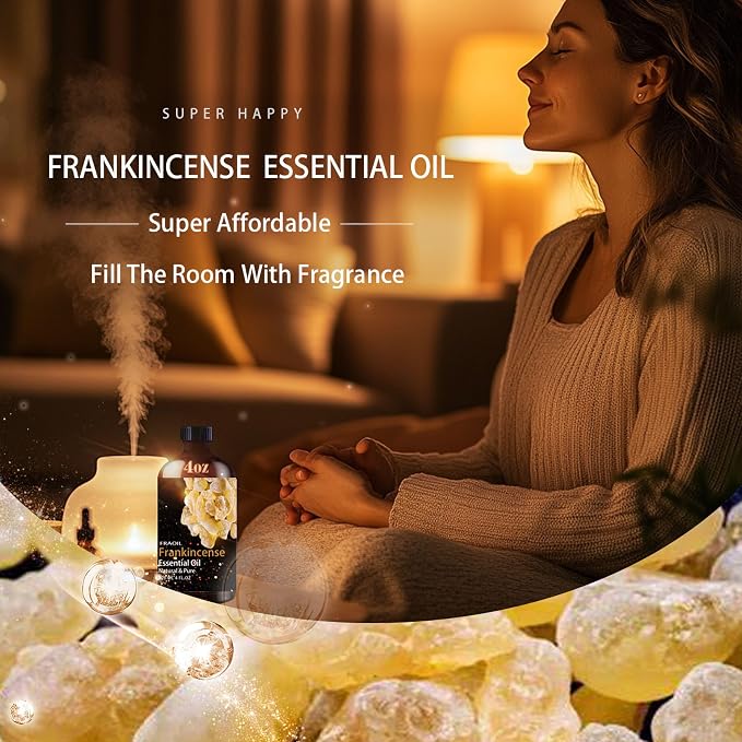 Frankincense Essential Oil, Frankincense Oil 4 Fl Oz 120ML for Diffuser Humidifier Yoga Cleaning DIY Candle Soap Making Perfume Gift for Women Essential Oils FRAOIL (Frankincense 4 Fl Oz (Pack of 1))