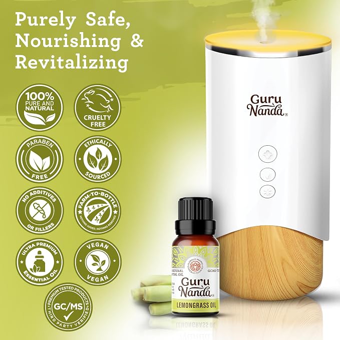 GuruNanda Lemongrass Essential Oil, 100% Pure, Natural and Undiluted Diffuser Oil for Aromatherapy, Massages & DIY Recipies, for Rejuvenation (2X0.5 fl Oz)