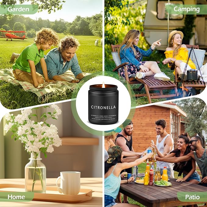 Citronella Candles Outdoor, Scented Candles Soy Jar Candle for Outdoor Patio Indoor Home Scented - Citronella/Lemon Eucalyptus/Lemongrass/Sage & Citrus, Gifts for Father Dad & Men (7oz - 4 Pack)