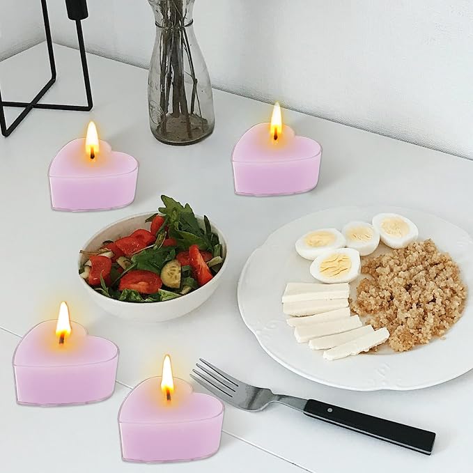 Violet Scented Heart Tealight Candles, Purple Scent Tea Lights Candles Clear Cup, 24 Pack Colored Tealights Candle, 4 Hour Burn Time Tea Candles for Weddings Romantic Valentine's Day Decor