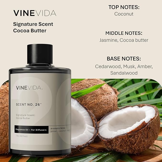 VINEVIDA [16 Fl Oz] Cocoa Butter Fragrance Oil for Cold Air Diffusers, Essential Oils for Diffuser Oil Refill & Air Freshener Room Spray