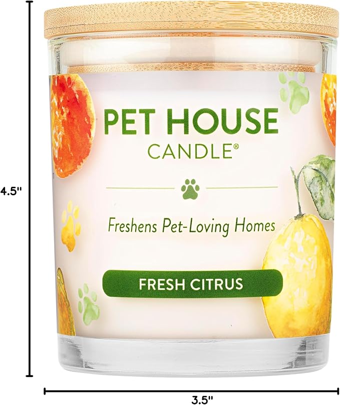 One Fur All Pet House Candle 2 Pack - Plant-Based/Soy - Clean Burning Scented, Long Lasting Pet Odor Candle for Home - Fresh Citrus