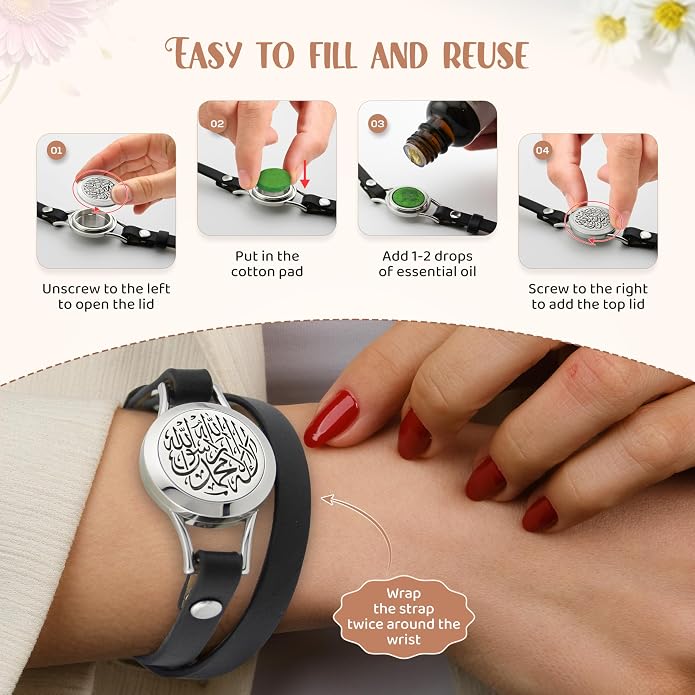 SHAHADA & Allah Bracelet AromatherapyOil Arabic Jewelry for Women–Perfect Ramadan & Islamic Gifts with Allah Pendant